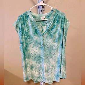 Avenue Turquoise Patterned Blouse with Sequins